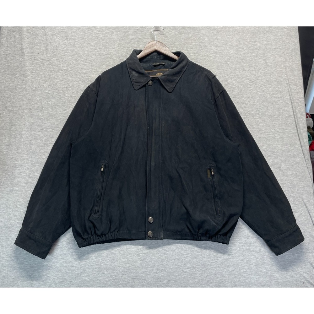 VTG Weatherproof Garment Company Bomber Jacket Mens XL Black Faux Suede Full Zip